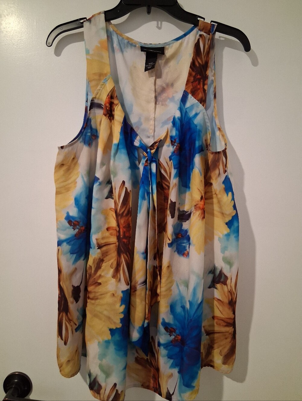 Lane Bryant Floral Tie-Front Sleeveless Women's Top - Blue & Yellow